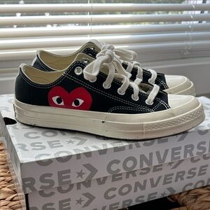 Converse Black and White Sneakers with Red Heart Accent